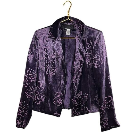 Jones New York Purple Velvet Burnout Blazer | Rose Floral Pattern | Size 4 - Picture 5 of 15